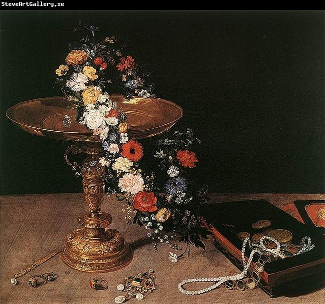 Jan Brueghel Still-Life with Garland of Flowers and Golden Tazza